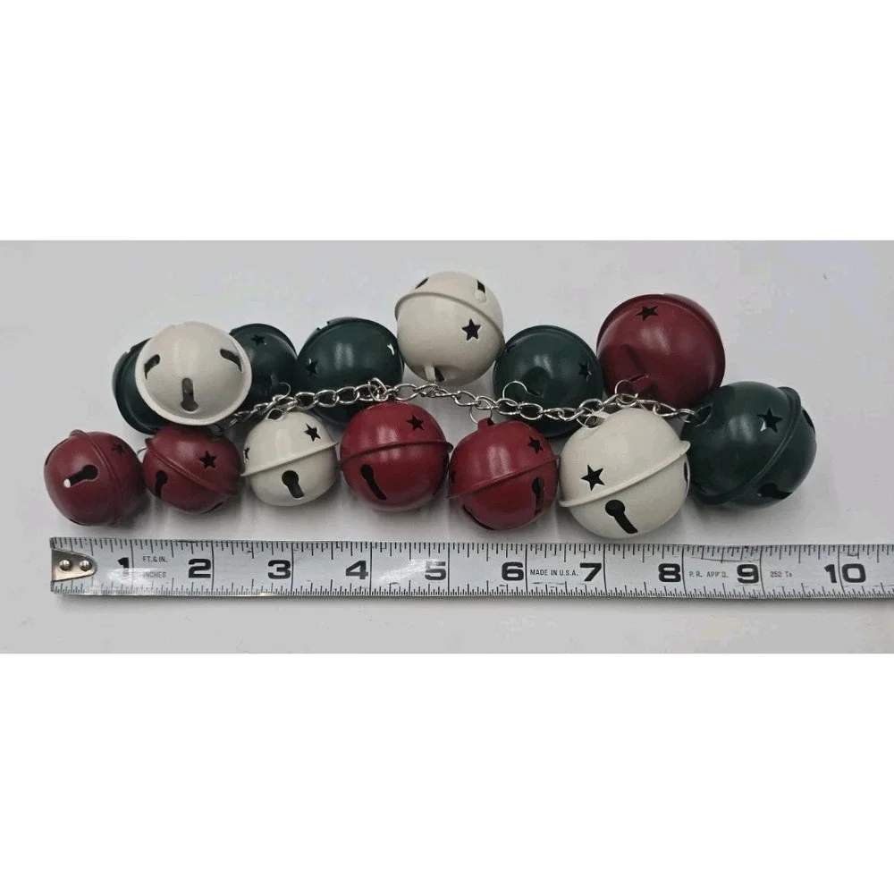 Vintage Christmas Jingle Bell Door Hanger Lot Red Green White Metal Holiday